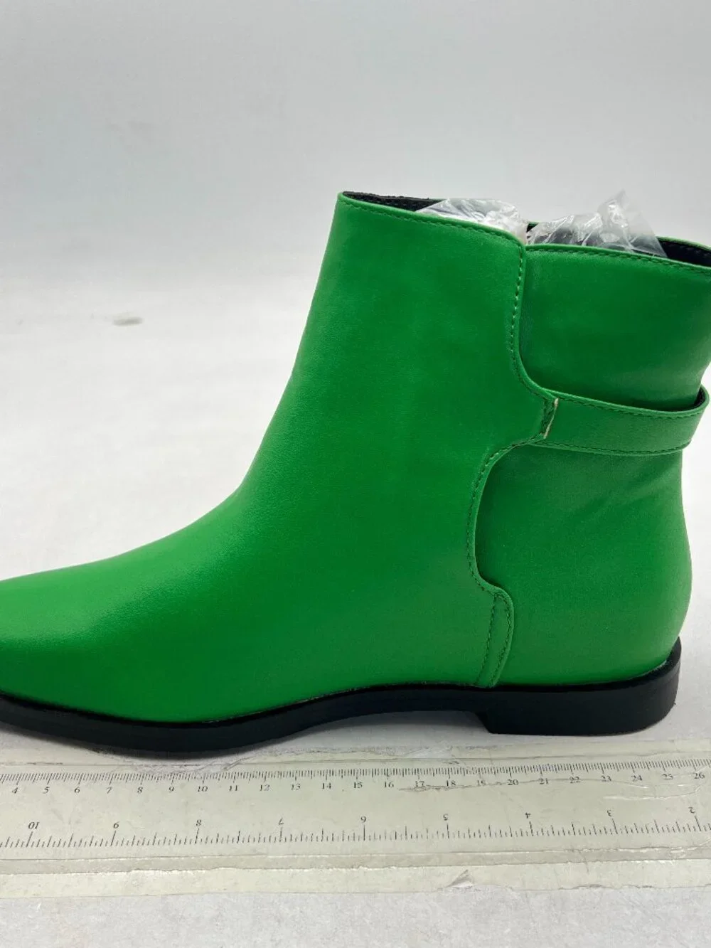 Green Low Heel Back Strap Buckle Ankle Boots Square Toe Ladies Casual Daily Boot